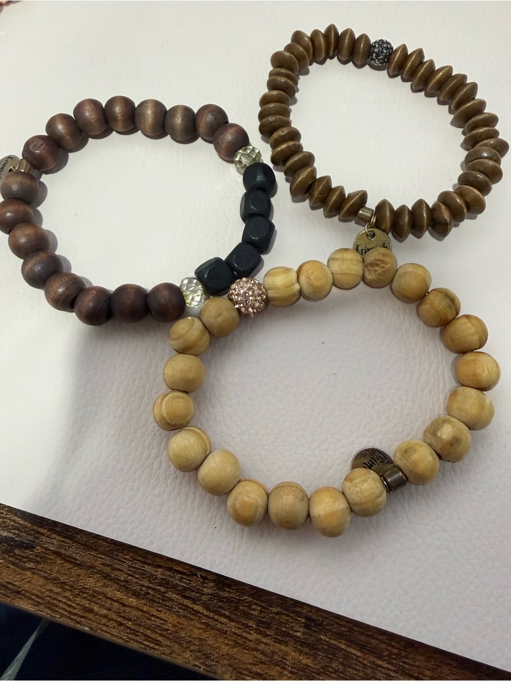 Erimish Natural Wood Bead Wrap Bracelet - Brown & Tan, chip in 1 bead see pic - Picture 2 of 5